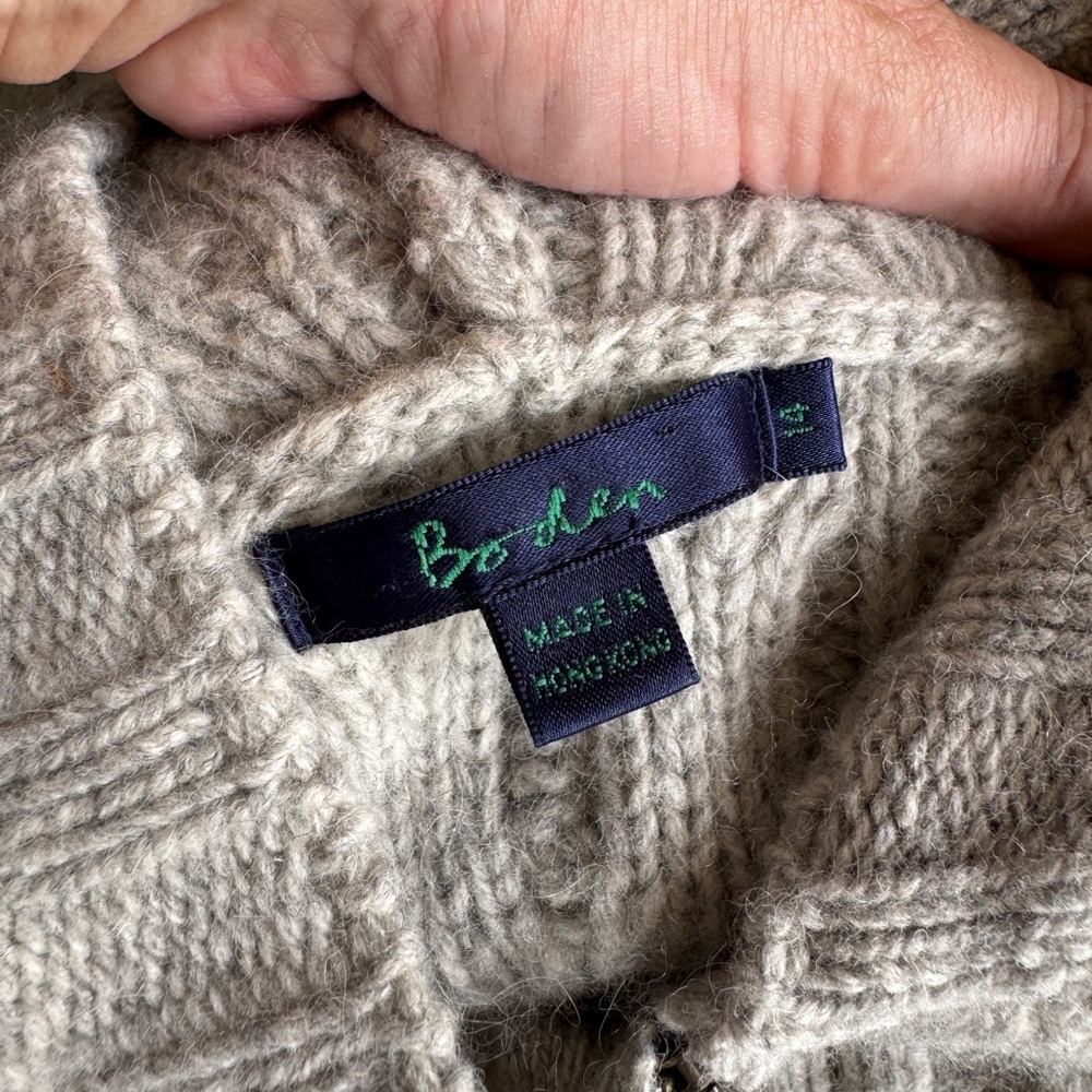 Boden  Cable Knit Women's Wool/Angora Hooded Cardigan Sweater Size 14 - Picture 9 of 14
